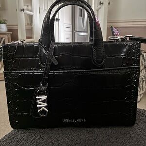 Michael Kors Black Croc Embossed Tote/Crossbody